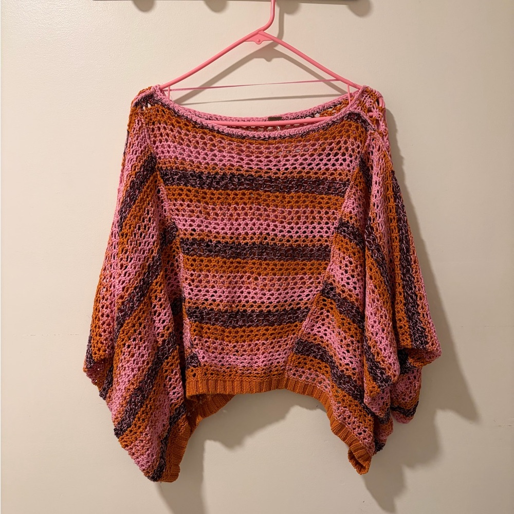 Free people pink Crochet batwing sweater